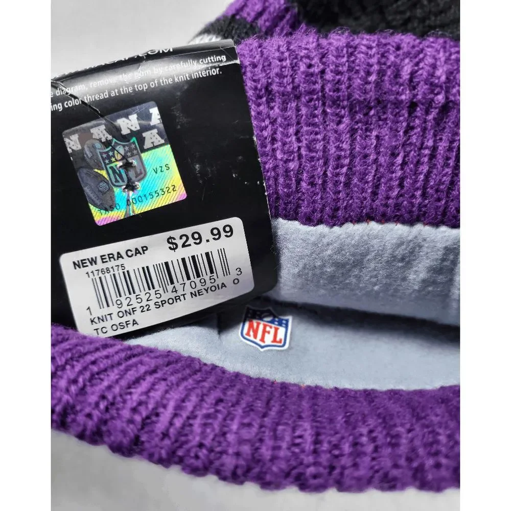 NWT Baltimore Ravens NFL Sports Knit Pom Beanie Fleece Lining OSFA Unisex - Picture 3 of 8